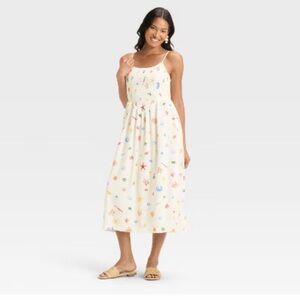 Like New A New Day Coastal Ocean Sea Smocked Midi Sundress White Cream Size M